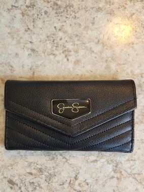 Jessica Simpson Black Quilted Envelope Wallet